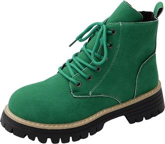 Generic Womens Fleece Lined Boots Cosy Winter Shoes Classic Solid Color Non-Slip Flat Low Heel Comfortable Warm Lace Up Ankle Boots for Cold Weather
