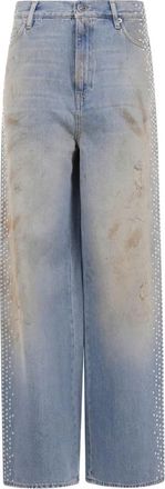 Golden Goose Heldere Blauwe Distressed Jeans met Zilveren Versieringen - Dames - Regular Fit Jeans - Blauw - W27 - Jeans