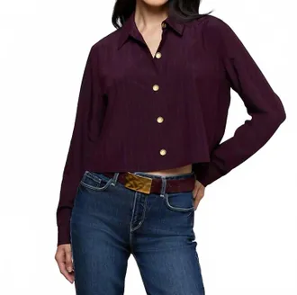 L'agence Cosette Crop Hi Low Triped Shirt In Dark Malbec Pinstripe