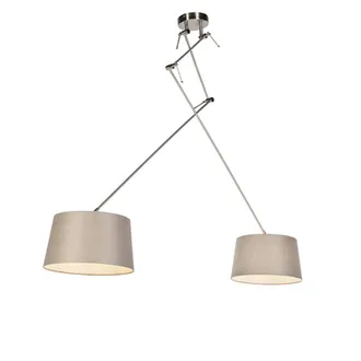 QAZQA R&uacute;stico L&aacute;mpara Colgante De Acero Con Pantallas De Lino Topo 35 Cm 2 Luces - Blitz Acero /lino Cil&iacute;ndra /alargada /redonda Adecuado Para Led Max. 2 X 