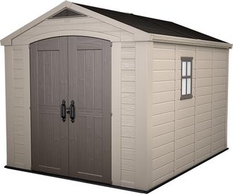 Keter Caseta De Jard&iacute;n Factor 8x11 Cobertizo De Almacenamiento Exterior Ordenaci&oacute;n Acero Metal Madera Resina 257x332x243 Wxdxh - Keter