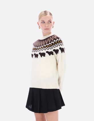 Hunter Womens Hunter Ashie Crew Fair Isle Knit Polyester Womens White Crew Neck Jumpers - Size: 10/8
