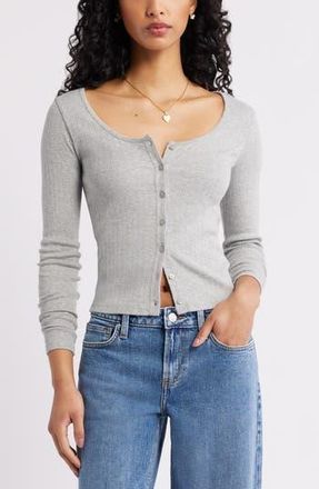 BP. Scoop Neck Pointelle Cardigan in Grey Soft Heather at Nordstrom Rack, Size Small