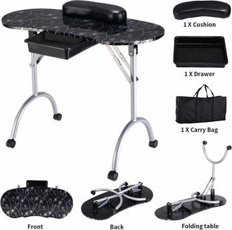 Costway Costway - Portable Nail Table Station Manicure Tech Desk Nails Art Table 4 Rolling Wheels