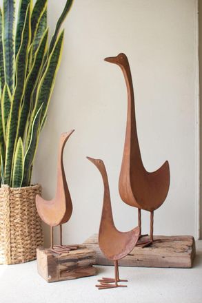 Kalalou Set Of Three Rustic Metal Geese