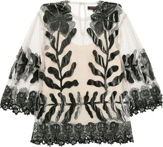 Biyan Blouse met kanten bloemenapplicatie - Beige