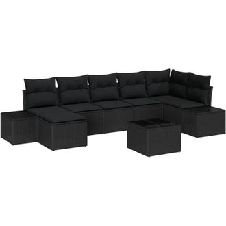 vidaXL Garden Sofa Set with Cushion 7 pcs Black Poly Rattan vidaXL