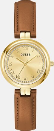 Guess Gold-Tone Leather Analog Watch