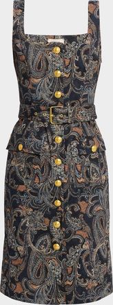 L'agence Idy Paisley Button-Front Midi Dress