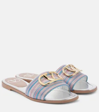 Valentino Garavani VLogo metallic leather slides
