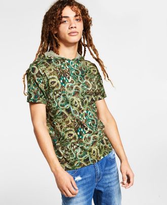 Inc International Concepts Mens Snake Hooded Print T-Shirt