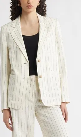 Nordstrom The Liv Boyfriend Pinstripe Blazer in Ivory- Black Pinstripe at Nordstrom Rack, Size X-Large