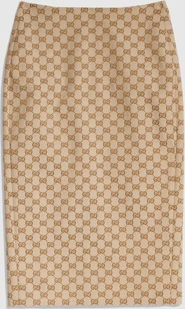 Gucci GG Cotton Canvas Midi Skirt, Beige