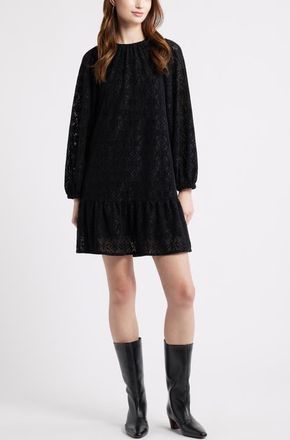 Treasure & Bond Long Sleeve Drop Waist Chenille Minidress in Black at Nordstrom, Size Xx-Small