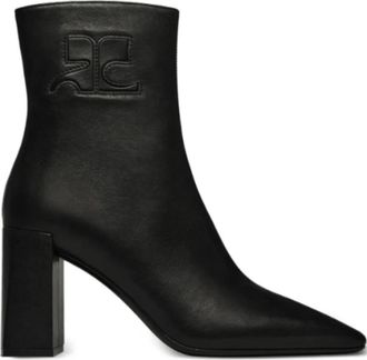 Courr&egrave;ges Zwarte Heritage Laarzen met Logo Rits - Dames - Laarzen met Hak - Zwart - 40 EU - Leer - Schoenen