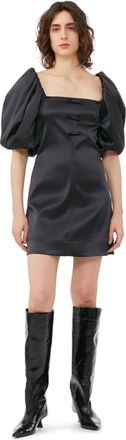 Ganni Short Sleeve Satin Mini Dress in Black Size 12 Womens