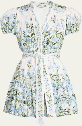 Alice & Olivia Cora Short-Sleeve Tiered Mini Shirtdress