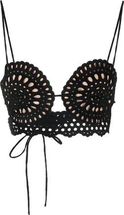 Stella McCartney broderie-anglaise cropped top - women - Cotton/Polyamide/Linen/Flax - 38 - Black