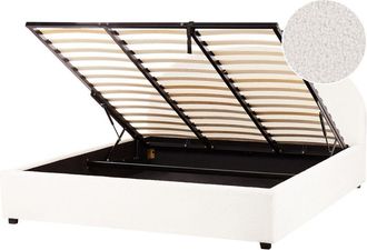 Beliani Cama Con Almacenaje Minimalista De Boucl&eacute; Blanco Crema 180 X 200 Cm Vaucluse