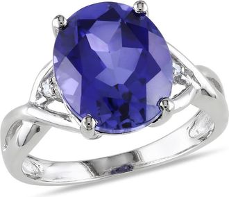 Amour 7 1/2 CT TGW Oval Cut Created Blue Sapphire and Diamond Accent Ring In Sterling Silver