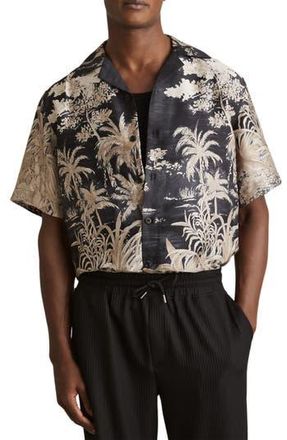 Reiss Yoshi Tropical Camp Shirt in Black at Nordstrom Rack, Size X-Large