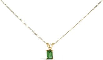 House of Brilliance 14K Yellow Gold 6x4MM Emerald Cut Green Emerald Solitaire Pendant Necklace