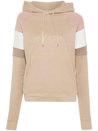 Saint Laurent logo-embroidered cotton hoodie - women - Cotton/Polyester - M - Neutrals