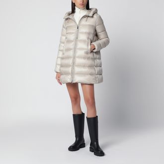 Moncler Piumino beige perlato in nylon laqu&eacute;