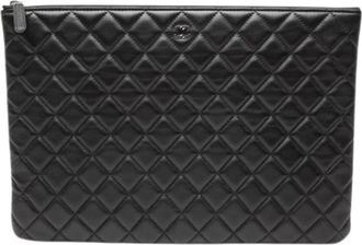 Chanel Pre-owned Quilted Lambskin Clutch - Dames - Vintage Clutch - Zwart - ONE Size - Leer - Vintage