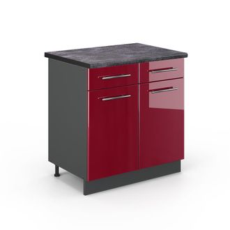Vicco Mueble Bajo De Cocina Fame-line, Rojo Burdeos Alto Brillo, 80 Cm, Et Antracita