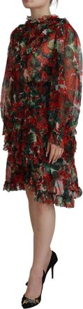 Dolce & Gabbana Womens Multicolor Geranium A-Line Knee Length Dress Silk