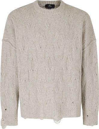 Represent Taupe Distress Oversized Distressed Wool-Blend Sweater