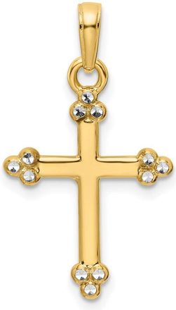 Diamond2Deal 14k Yellow Gold Rhodium Diamond-Cut Cross Pendant