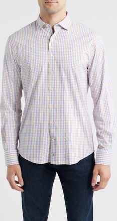 Johnnie-O Albie Gingham Check Everyday Performance Button-Up Shirt in White at Nordstrom, Size Xx-Large