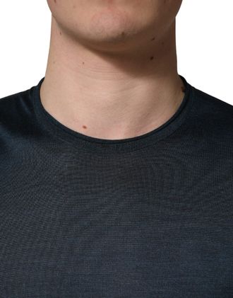 Dolce & Gabbana Mens Dark Blue Silk Crew Neck Short Sleeve T-Shirt