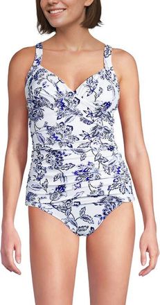 Lands End Wrap Underwire Tankini Top Swimsuit in White/blue Vintage Floral at Nordstrom, Size 14