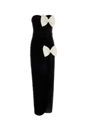 Alessandra Rich Black Strapless Bow Embellished Maxi Dress