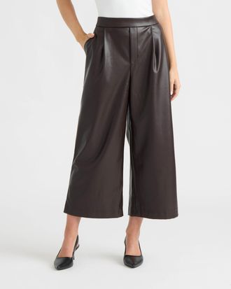 Ellen Tracy Womens Vegan Leather Pleated Culottes