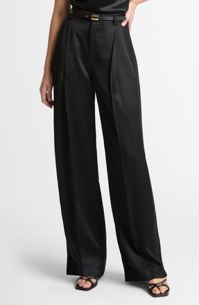 Vince Pleated High Waist Satin Pants in Black at Nordstrom, Size 00