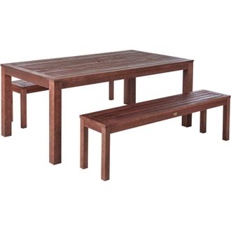 Beliani Set da Pranzo da Giardino a 6 Posti con Tavolo e 2 Panche in Legno di Eucalipto Naturale Tuscania