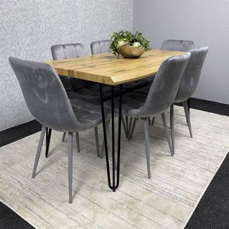 Kosy Koala Wooden Dining Table and 6 Grey Velvet Chairs - Stylish Dining Room Furniture