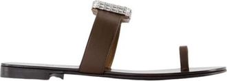 Giuseppe Zanotti Sandalen met Ring en Kristaldecoratie - Dames - Slippers - Bruin - 39 EU - Leer - Schoenen