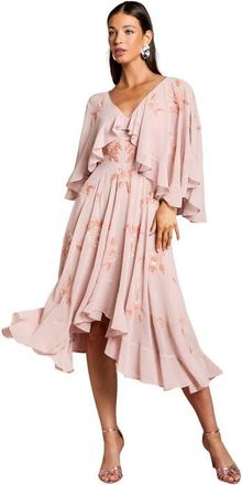 Coast Embellished Frill Cape Midi Dress in Nude at Nordstrom, Size 4