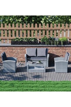 Home Discount 5 Pc Garden Vida Mylor 4 Seater Rattan Set & Outdoor Furniture Cover in Grey