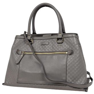 Gucci Gray Leather Handbag Shoulder Bag Tote Bag (Pre-Owned)