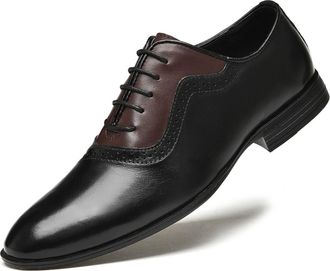 Generic Dress Oxford for Men Lace Up Round Burnished Toe Leather Anti-Slip Low Top Non Slip Wedding(Black,5.5 UK)