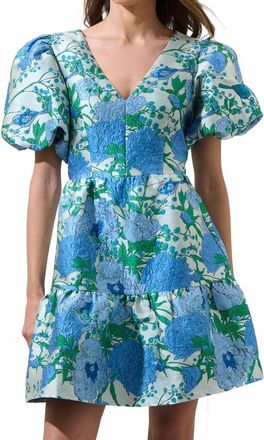Sugarlips Willa Floral May Jacquard Tiered Mini Dress In Blue