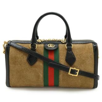 Gucci Pre-owned Cross Body Bags, female, Brown, Size: ONE SIZE Pre-owned Ophidia Suede Patent Leather 2way Bag