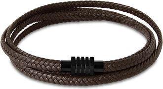 Bruno Magli Mens Braided Leather Wrap Bracelet, Mahogany