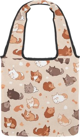 Generic Colorful Cartoon Kitten Reversible Canvas Shoulder Tote - Double-Sided Print, 12oz Cotton, 27cm Drop, Fold-Flat Bag for Travel, Shopping, Street Outin